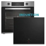 BEKO Induktions Herd-Set Herdset Autark, Backofen Teleskop+ Induktion Kochfeld 60cm. silberfarben