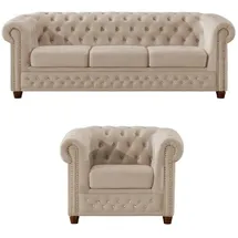 S-Style Chesterfield Polestergarnitur 3+1 Cleo Blink ¦ beige ¦ Maße (cm): B: 203 H: 72