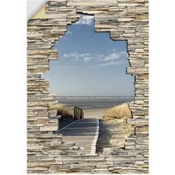 Artland Wandbild »Nordseestrand Langeoog Steg Stein Mauer«, Strandbilder, (1 St.), als Wandaufkleber in verschied. Größen Artland Farbe Bild(er): naturfarben