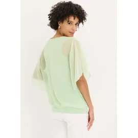 bonprix Chiffonbluse mit Untertop, grün Gr.52, festliche Chiffonbluse mit Fledermausärmeln und elastischem Bund