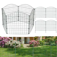 Fiqops Teichzaun Gartenzaun Steckzaun Komplettset Metall 5 Zaunelemente Länge 3,74 m, Inkl 6 Befestigungsstäbe, Hundezaun, Gitterzaun Set für Tierbarriere (Oberbogen,Grün)