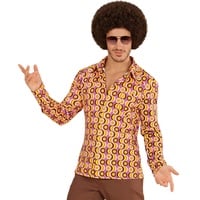 70er Jahre Retro Hemd mit und ohne Muster Disco Herren Kostüm Siebziger Schlager, Größe:S/M, Farbe:Discs