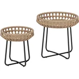 Polyrattan Beistelltisch 2er Set Rund Couchtisch Durchmesser 60 Und 41cm X-beine Höhenverstellbar Garten Braun