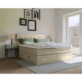 Home Affaire Boxspringbett HOME AFFAIRE "Julien", beige (cream), B:161cm L:210cm, 100% Polyester, Komplettbetten, Boxspringbett, mit Taschenfederkernmatratze