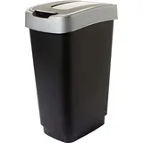 2friends 1er Set Mülleimer 50 Liter Abfalleimer mit Schwingdeckel Kunststoff schwarz/silber