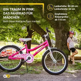 ACTIONBIKES MOTORS Actionbikes Kinderfahrrad Butterfly 20 Zoll Pink, Fahrradständer, Kettenschutz Antirutschgriffe (Weiß/Pink)