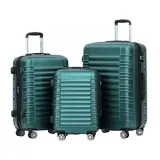 BEIBYE Hartschalen Koffer Trolley Rollkoffer Reisekoffer Zwillingsrollen Kofferset (Dunkelgrün, Set)
