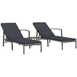 vidaXL Sonnenliegen 2 Stk. mit Tisch Poly Rattan Grau