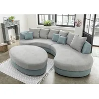 Ecksofa INOSIGN "Limoncello L-Form" Sofas Gr. B/H/T: 287cm x 76cm x 160cm, Cord, Ottomane rechts, Ottomane rechts, blau (aqua/silber) ergonomische Form