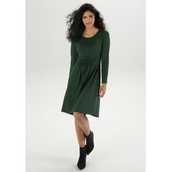 Jerseykleid ANISTON SELECTED, Damen, Gr. 36, N-Gr, grün (tannengrün), Single Jersey, Obermaterial: 95% Viskose, 5% Elasthan, unifarben, Basic, figurbetont knieumspielend, Rundhals, Langarm, Kleider, mit gerafftem Taillenbund; unifarben