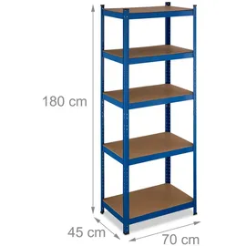 Relaxdays Schwerlastregal Stahl/MDF 180x70x45 cm blau 5 Böden 500 kg