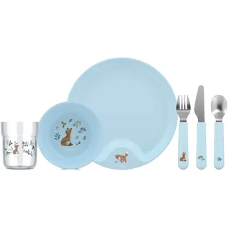 Mepal Mio Little Dutch - Kinder Geschirr - Inklusive Kinderglas, Kinderteller, Kinderschale und Kinderbesteck - Spülmaschinengeeignet & BPA frei - 6-teilig Forest Friends