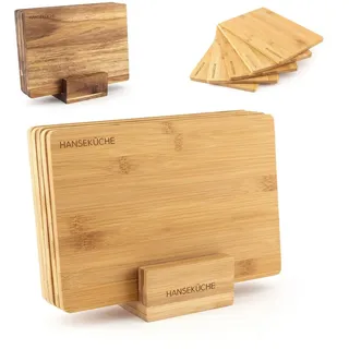 Hanseküche Schneidebrett Set – Hochwertige Schneidebretter – Holzbrett Küche groß mit Saftrille, Küchenbrett, massives Schneidbrett (Bambus, 5er Set)