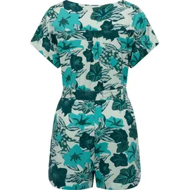 Ragwear Jumpsuit "Salwin", Damen, Gr. XXL (44), Normalgrößen, blau (aquablau), Material: 100% Viskose, gerade ca. Mitte Oberschenkel, V-Ausschnitt, weit abgesteppte Kante, Overalls Jumpsuit, Kurzer Overall mit Taillen-Bindeband