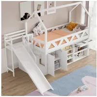 MODFU Kinderbett Etagenbett Hochbett (ohne Matratze), mit Rutsche,Treppen, Schubladen und Schließfach, massivholz, 90*200 96 cm x 286 cm x 198.5 cm