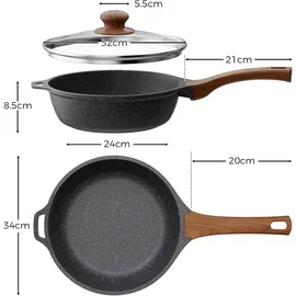 yashe 30 cm tiefe Granit-Bratpfanne mit Deckel