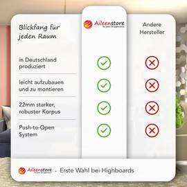 Aileenstore Highboard Eyecatcher Kommode mit Push-To-Open-System