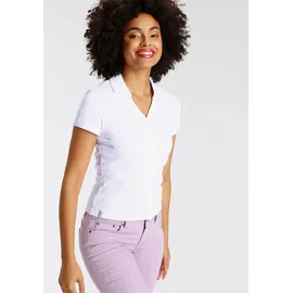 KangaROOS Poloshirt KANGAROOS, Damen, Gr. 36/38, weiß, Rippware, Obermaterial: 100% Baumwolle, unifarben, figurbetont kurz, V-Ausschnitt, Shirts, Kurzarm, figurbetonter Schnitt, aus Baumwolle