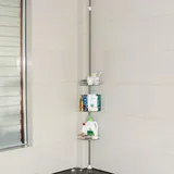 Wefun Teleskop Duschregal,Badregal Ohne Bohren, Höhenverstellbaren mit Körben (3 Tier)