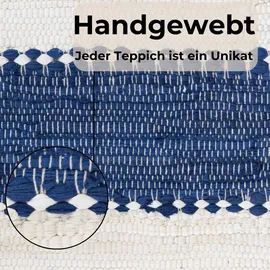 OTTO home Benja Handwebteppich 60 x 110 cm Blau/Weiß