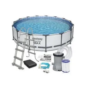 BESTWAY Steel Pro Max Frame Pool Set 457 x 107 cm lichtgrau inkl. Filterpumpe + Zubehör