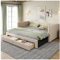 Celya Schlafsofa Polsterbett 3-in-1 Ausziehbares Schlafsofa 90 x 190 cm, Baumwolle und Leinen, Ohne Matratze, Multifunktionsbett, mit Schubladen beige