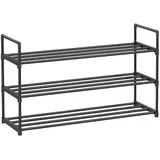 Songmics Schuhregal 3 Ebenen, Schuhständer Metall, Schuhaufbewahrung, Schuh-Organizer für 12-15 Paar Schuhe, stapelbar, für Flur Wohnzimmer Schlafzimmer, 30 x 54 cm, schwarz LSA13BK