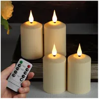 LED Kerzen Set Fernbedienung Flammenlose Stumpenkerzen Beige 4 Stück 350 Std