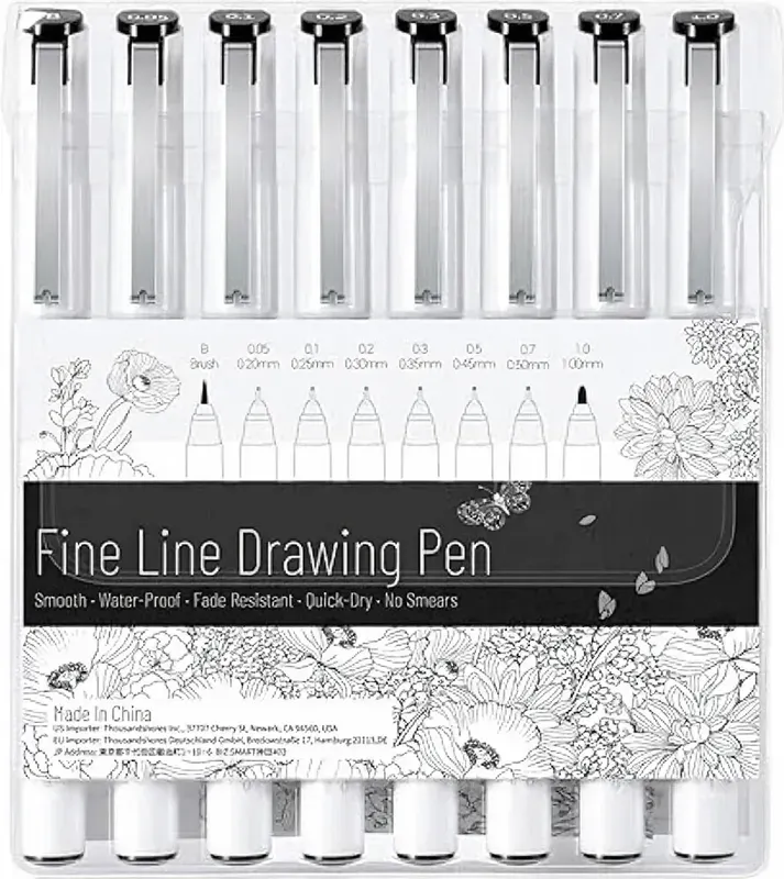 Ohuhu Fineliner Stifte – 8er-Set, wasserdicht, schnelltrocknend, lichtecht, mit 7 verschiedenen Spitzen und 1 Pinselstift für Zeichnen, Kunstillustration, Skizzieren, Manga