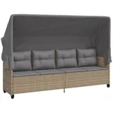 vidaXL Sonnenliege mit Dach und Kissen Beige Poly Rattan