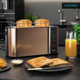 Arendo Toaster für 4 Scheiben, 1500W, Langschlitz, Brötchenaufsatz, Wärmeisoliert, Display, Kupfer