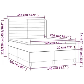 vidaXL Boxspringbett mit Matratze & LED Dunkelgrau 140x200 cm Stoff