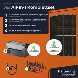 solarway All In One Balkonkraftwerk 1760 W / 800 W inkl. 1,6 kWh Anker Solix 2 Pro Speicher