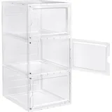 WOLTU Set aus 3 Schuhboxen, Stapelbare Transparente Kunststoff-Schuhbehälter, Organizer mit Magnetischer Fronttür, Bis Größe 46