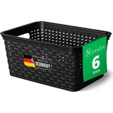 Novaliv 6x Aufbewahrungskorb in Rattan-Optik ohne Deckel | Schwarz Kunststoff 5L Nestbar Storage boxes BPA-frei Ideale Aufbewahrungsbox Organizer