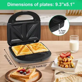 OZAVO Sandwichmaker 3-in-1 Sandwichmaker - Sandwiches, Waffeln, und Paninis, Antihaftbeschichtete, austauschbare Platten, 750W
