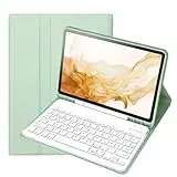 HLTOOP Tastatur Hülle für Samsung Galaxy Tab S10 Lite/S10 FE/S9 FE/Tab S9/S8/S7 10.9 Zoll/11 Zoll 2025/2023/2022/2020, QWERTZ TastaturHülle mit Stift Halter Wireless Abnehmbare Tastatur,Grün