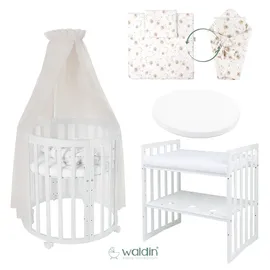 Waldin Babybett OWAL Kinderbett 7in1 mit Matratze, mitwachsendes Kinder-Bett