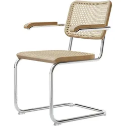 Thonet - S 64 V Armlehnstuhl, Chrom / Eiche natur / Rohrgeflecht mit Kunststoffstützgewebe (Pure Materials)