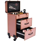 Kosmetikkoffer Trolley Make Up Koffer, 4 in 1 Kosmetikkoffer Groß Friseurkoffer für Reisen abschließbar Nagelkoffer Tattoo Koffer mit 360° drehbaren Rollen, Maximale Belastung 50kg (Gold)