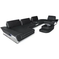 Sofa Dreams Wohnlandschaft, Schwarz, Weiß, Leder, Freiform, 456x89x243 cm, Wohnzimmer, Sofas & Couches, Wohnlandschaften, Wohnlandschaften in U-Form