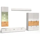 Feldmann-Wohnen Wohnwand, Weiß Hochglanz, Braun, Holz, 11 Fächer, 1 Schubladen, Rechteckig, 300x144x40 cm, Wohnzimmer, Wohnwände, Wohnwand-Sets