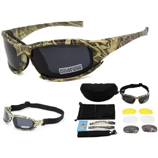 Taktischer Augenschutz, Schutzbrille 4LS, für Herren, Militär-Stil, X7 Polarisierte Sonnenbrille, kugelsicher, Airsoft-Brille, Motorradbrille, Fahrradbrille, Camouflage polarized