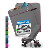 NirvanaShape Sporthandtuch Fitness-Handtuch mit Magnet-Clip, Mikrofaser Sporthandtuch, Microfaser, 2x Reißverschlusstaschen & Funktionaler Geräteüberzug, Ultra-Saugfähig grau|lila