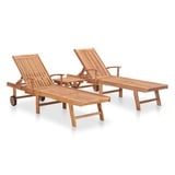 DOTMALL Doppelliege Sonnenliegen 2 Stk. mit Tisch Massivholz Teak, ausziehbar klappbar