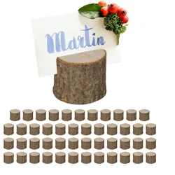 Relaxdays Tischkartenhalter Holz, 48er Set, Kartenhalter Tischkarten, Menükarten, Postkarten, Fotos, Aufsteller, natur