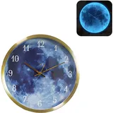 Tuzsocr Wanduhr, 30 cm, modernes Design, leise, leuchtende Wanduhren für Mondmotiv, runde digitale Wanduhr, Sprachsteuerung, geeignet für Wohnzimmer, Büro, Schlafzimmer (Gold)