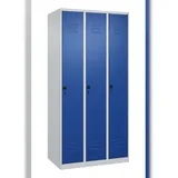 C+P Spind Classic PLUS, 3 Abteile, HxBxT 185x90x50cm, Sicherheitsdrehriegel, Hellgrau/Enzianblau von PROREGAL
