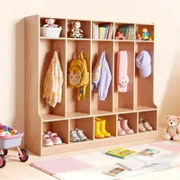Vevor Offener Kinderkleiderschrank aus Holz, Kindergarderobe mit 10 Haken & 15 Fächern (5 Groß + 10 Klein), Garderobenregal & Aufbewahrungsregal für Kinderzimmer Zuhause Kindergarten Kita