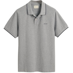 GANT Herren Poloshirt - TIPPING PIQUE RUGGER, Kurzarm, Knopfleiste, Logo, uni Grau M